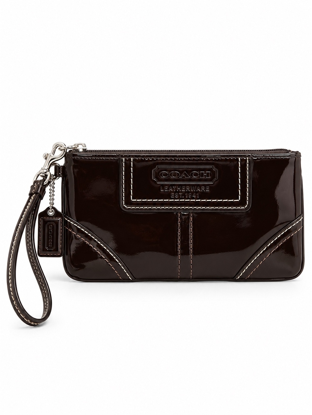 Vintage Coach Brown Patent Leather Wristlet Clutch Y2K Leatherware 7”